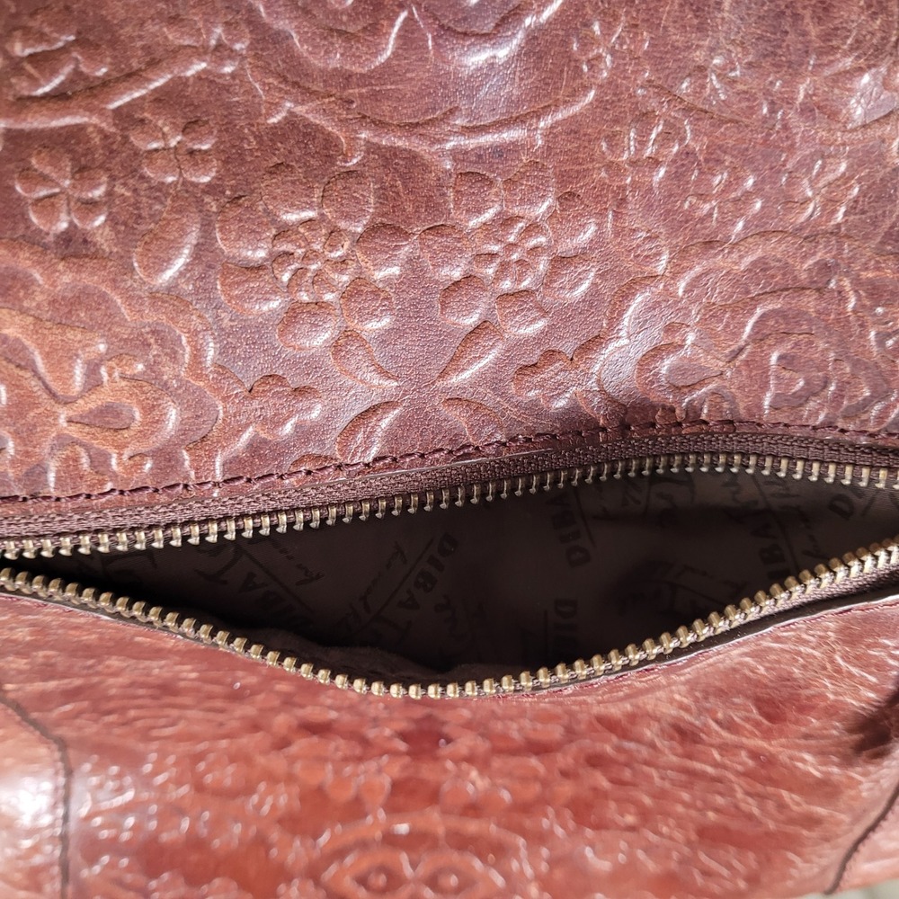 Diba True Floral Embossed Leather Large Shoulder Bag Brown Boho Tooled Tassel - Picture 14 of 16